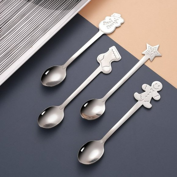 4PC Silver Coffee Dessert Holiday Spoons Gift Set Tableware - Picture 2 of 5